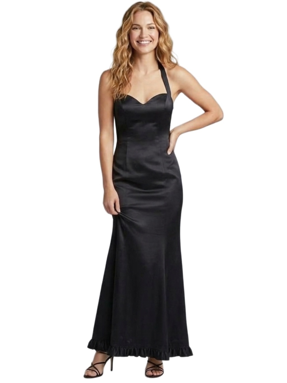 Nicole Miller Vintage Black Satin Halter Gown w/Criss Cross back- Sz S